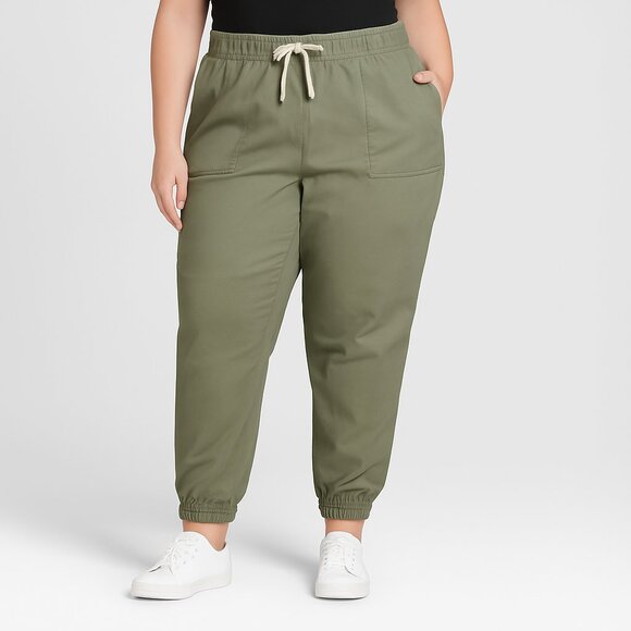 Dex Womens Jogger Pant X1 Olive Green Elastic Waist Drawstring Casual Athleisure - Picture 1 of 13